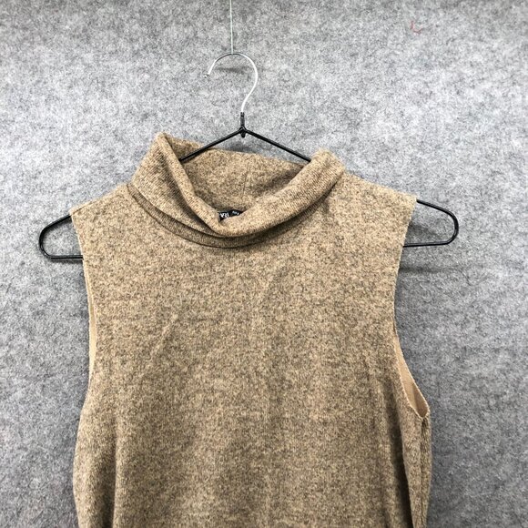Zara Fleece Sleeveless Sweater Womens S Tan Turtleneck Heather Tie Waist - Picture 3 of 7